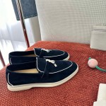 Loro Piana Women's Summer Charms Walk Loafer FAL5899-W1CZ Deep Blue Leather Loafers Loro Piana Women's Summer Charms Walk Loafer FAL5899-W1CZ Front View Deep Blue Leather Loafers