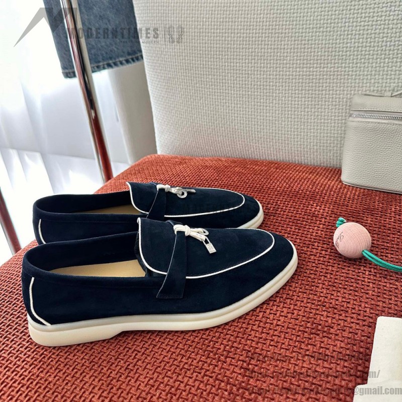 Loro Piana Women's Summer Charms Walk Loafer FAL5899-W1CZ Deep Blue Leather Loafers Loro Piana Women's Summer Charms Walk Loafer FAL5899-W1CZ Front View Deep Blue Leather Loafers