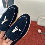 Loro Piana Women's Summer Charms Walk Loafer FAL5899-W1CZ Deep Blue Leather Loafers Loro Piana Women's Summer Charms Walk Loafer FAL5899-W1CZ Front View Deep Blue Leather Loafers