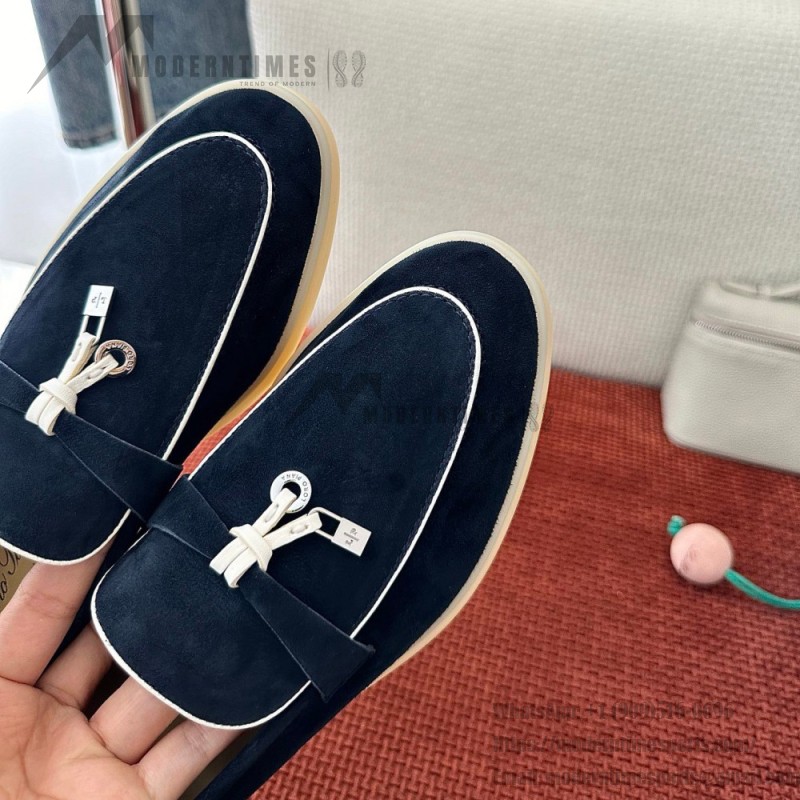 Loro Piana Women's Summer Charms Walk Loafer FAL5899-W1CZ Deep Blue Leather Loafers Loro Piana Women's Summer Charms Walk Loafer FAL5899-W1CZ Front View Deep Blue Leather Loafers