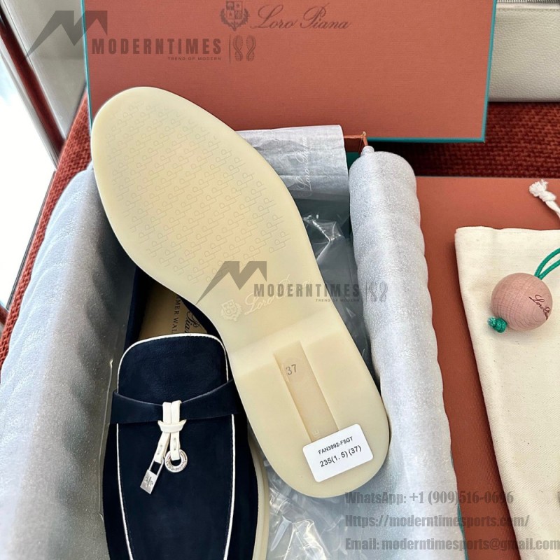 Loro Piana Women's Summer Charms Walk Loafer FAL5899-W1CZ Deep Blue Leather Loafers Loro Piana Women's Summer Charms Walk Loafer FAL5899-W1CZ Front View Deep Blue Leather Loafers