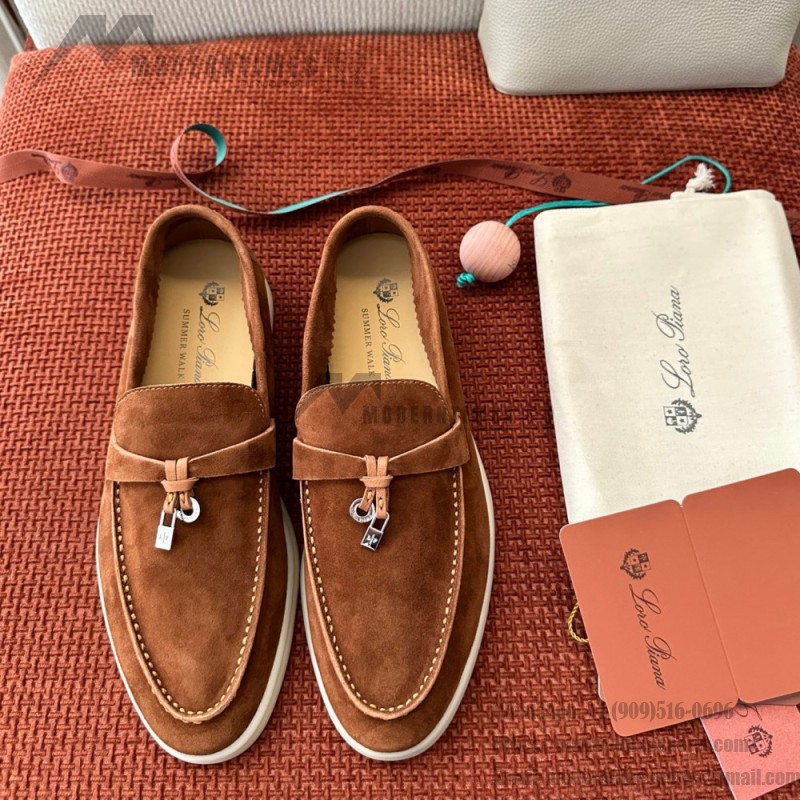 Loro Piana Summer Charms Walk Loafer FAE5444-E424 Saddle-Brown Women's Shoes Loro Piana Summer Charms Walk Loafer FAE5444-E424 Saddle-Brown Women's Luxury Flats Front View