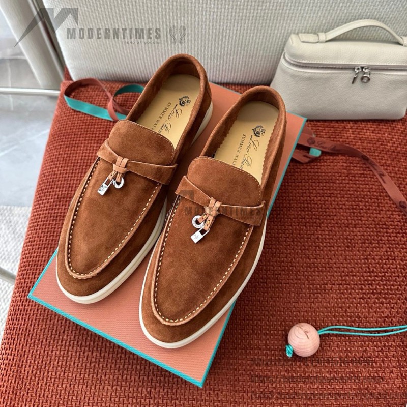 Loro Piana Summer Charms Walk Loafer FAE5444-E424 Saddle-Brown Women's Shoes Loro Piana Summer Charms Walk Loafer FAE5444-E424 Saddle-Brown Women's Luxury Flats Front View