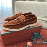 Loro Piana Summer Charms Walk Loafer FAE5444-E424 Saddle-Brown Women's Shoes Loro Piana Summer Charms Walk Loafer FAE5444-E424 Saddle-Brown Women's Luxury Flats Front View