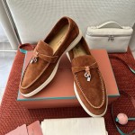 Loro Piana Summer Charms Walk Loafer FAE5444-E424 Saddle-Brown Women's Shoes Loro Piana Summer Charms Walk Loafer FAE5444-E424 Saddle-Brown Women's Luxury Flats Front View
