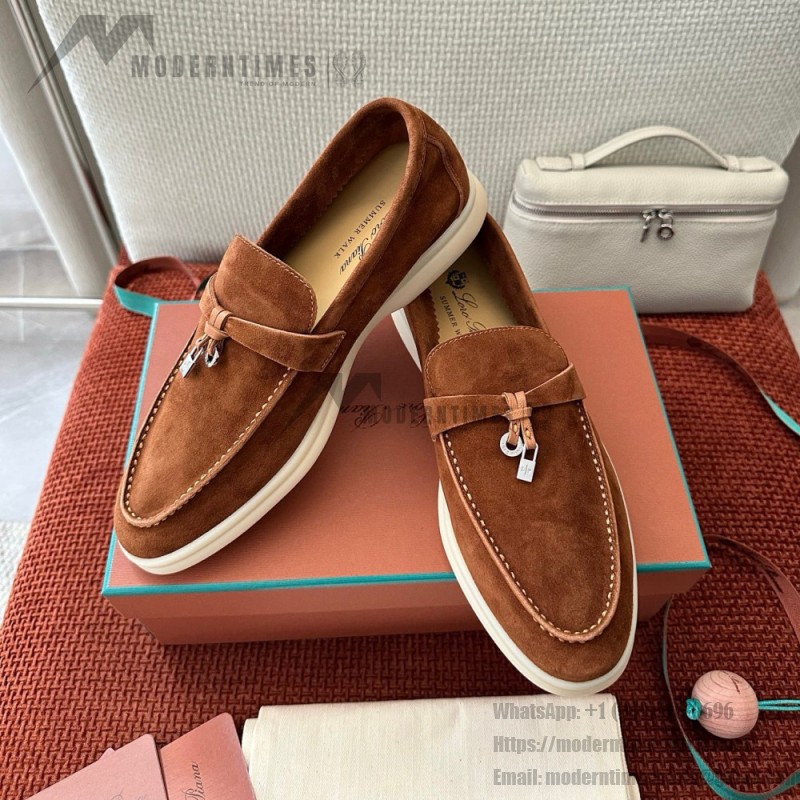 Loro Piana Summer Charms Walk Loafer FAE5444-E424 Saddle-Brown Women's Shoes Loro Piana Summer Charms Walk Loafer FAE5444-E424 Saddle-Brown Women's Luxury Flats Front View