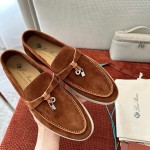 Loro Piana Summer Charms Walk Loafer FAE5444-E424 Saddle-Brown Women's Shoes Loro Piana Summer Charms Walk Loafer FAE5444-E424 Saddle-Brown Women's Luxury Flats Front View