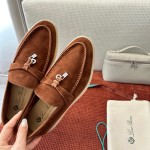 Loro Piana Summer Charms Walk Loafer FAE5444-E424 Saddle-Brown Women's Shoes Loro Piana Summer Charms Walk Loafer FAE5444-E424 Saddle-Brown Women's Luxury Flats Front View