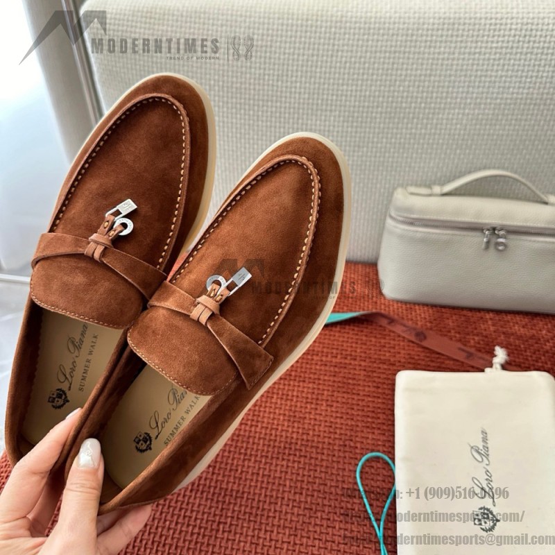 Loro Piana Summer Charms Walk Loafer FAE5444-E424 Saddle-Brown Women's Shoes Loro Piana Summer Charms Walk Loafer FAE5444-E424 Saddle-Brown Women's Luxury Flats Front View