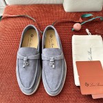 Loro Piana Summer Charms Walk Loafer FAE5444-W13O Blue Fluorite Women's Shoes Loro Piana Summer Charms Walk Loafer FAE5444-W13O Blue Fluorite Women's Comfort Flats Front View