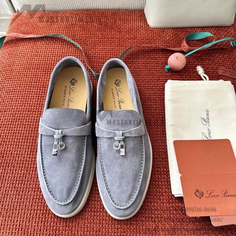 Loro Piana Summer Charms Walk Loafer FAE5444-W13O Blue Fluorite Women's Shoes Loro Piana Summer Charms Walk Loafer FAE5444-W13O Blue Fluorite Women's Comfort Flats Front View