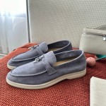 Loro Piana Summer Charms Walk Loafer FAE5444-W13O Blue Fluorite Women's Shoes Loro Piana Summer Charms Walk Loafer FAE5444-W13O Blue Fluorite Women's Comfort Flats Front View