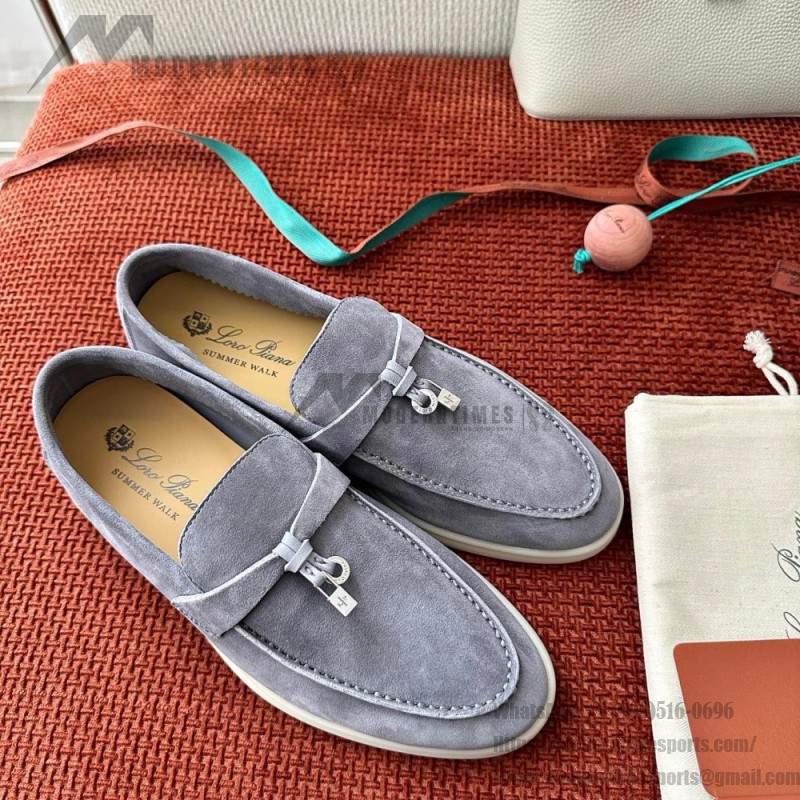 Loro Piana Summer Charms Walk Loafer FAE5444-W13O Blue Fluorite Women's Shoes Loro Piana Summer Charms Walk Loafer FAE5444-W13O Blue Fluorite Women's Comfort Flats Front View