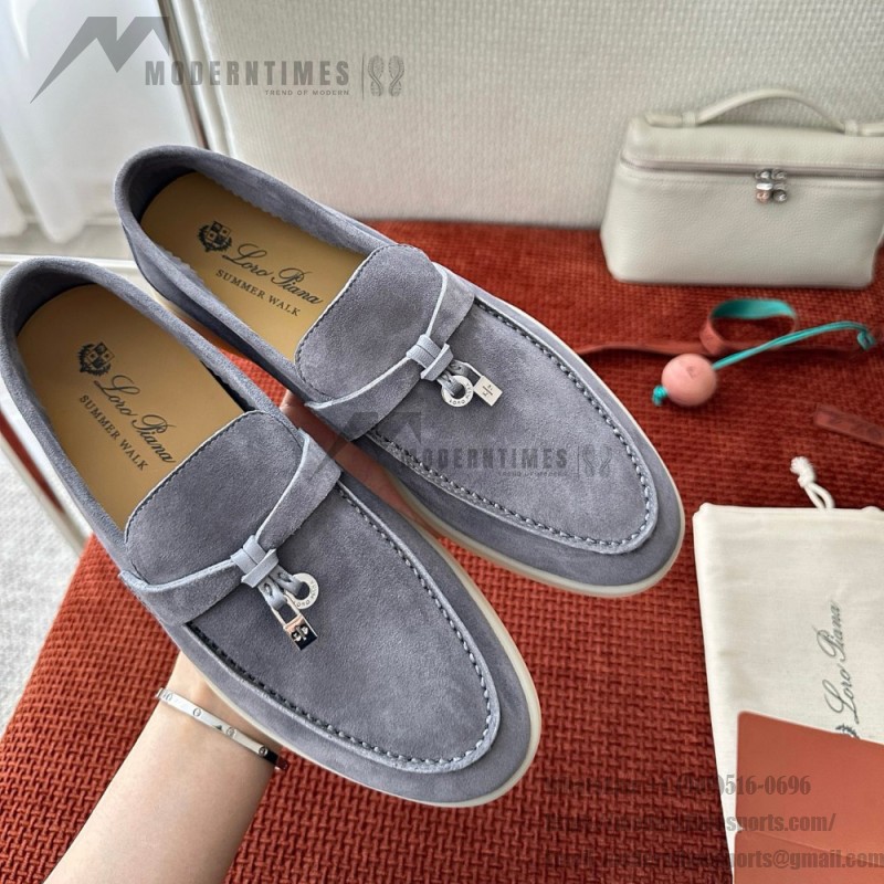 Loro Piana Summer Charms Walk Loafer FAE5444-W13O Blue Fluorite Women's Shoes Loro Piana Summer Charms Walk Loafer FAE5444-W13O Blue Fluorite Women's Comfort Flats Front View