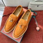 Loro Piana Summer Charms Walk Loafer FAE5444-E424 Saddle-Brown Women's Shoes Loro Piana Summer Charms Walk Loafer FAE5444-E424 Saddle-Brown Women's Luxury Flats Front View
