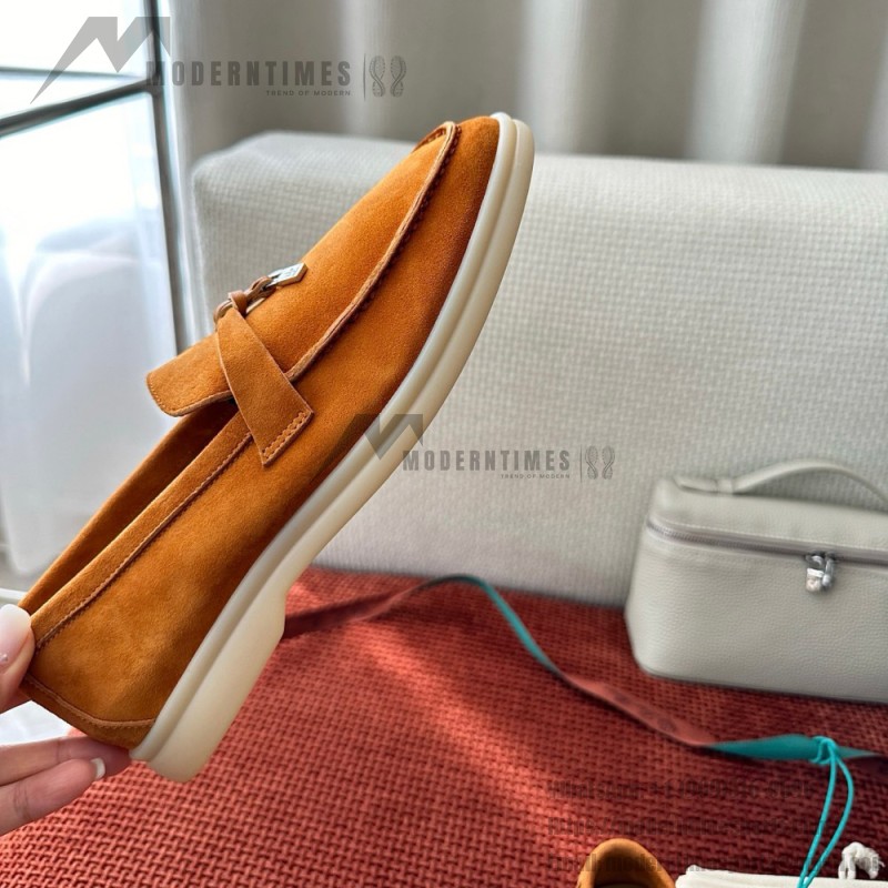 Loro Piana Summer Charms Walk Loafer FAE5444-E424 Saddle-Brown Women's Shoes Loro Piana Summer Charms Walk Loafer FAE5444-E424 Saddle-Brown Women's Luxury Flats Front View