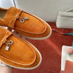 Loro Piana Summer Charms Walk Loafer FAE5444-E424 Saddle-Brown Women's Shoes Loro Piana Summer Charms Walk Loafer FAE5444-E424 Saddle-Brown Women's Luxury Flats Front View
