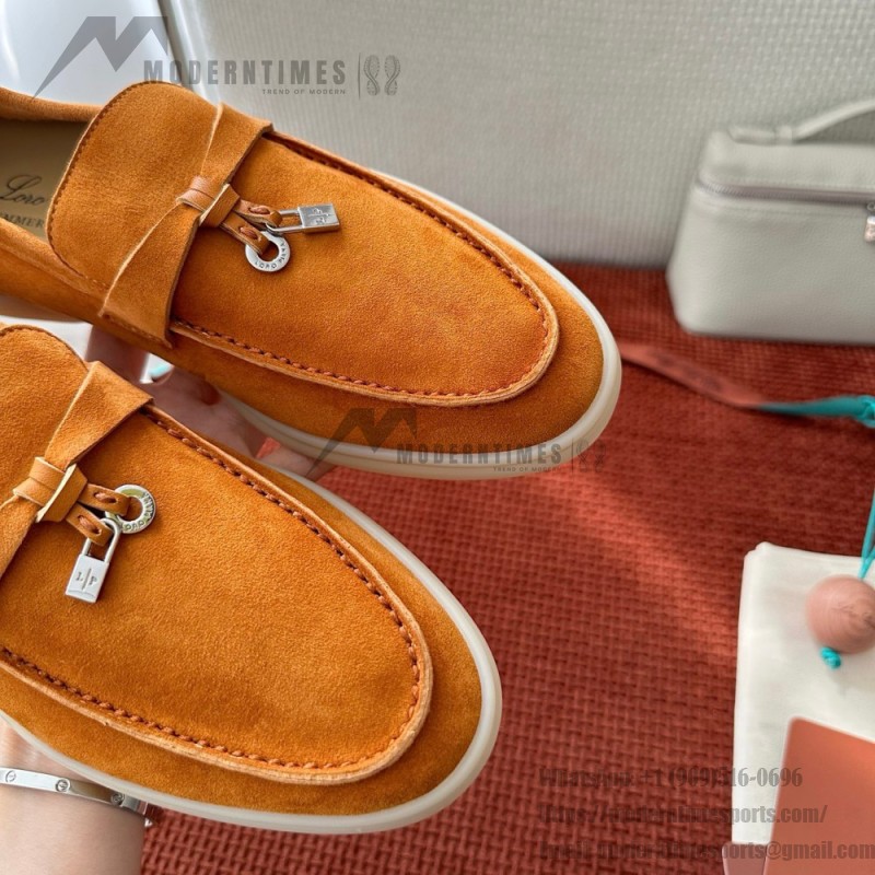 Loro Piana Summer Charms Walk Loafer FAE5444-E424 Saddle-Brown Women's Shoes Loro Piana Summer Charms Walk Loafer FAE5444-E424 Saddle-Brown Women's Luxury Flats Front View