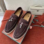 Loro Piana Summer Charms Walk Loafer FAE5444-E424 Saddle-Brown Women's Shoes Loro Piana Summer Charms Walk Loafer FAE5444-E424 Saddle-Brown Women's Luxury Flats Front View