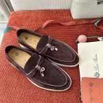 Loro Piana Summer Charms Walk Loafer FAE5444-E424 Saddle-Brown Women's Shoes Loro Piana Summer Charms Walk Loafer FAE5444-E424 Saddle-Brown Women's Luxury Flats Front View