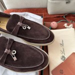 Loro Piana Summer Charms Walk Loafer FAE5444-E424 Saddle-Brown Women's Shoes Loro Piana Summer Charms Walk Loafer FAE5444-E424 Saddle-Brown Women's Luxury Flats Front View