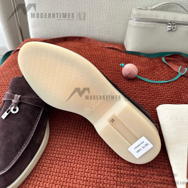 Loro Piana Summer Charms Walk Loafer FAE5444-E424 Saddle-Brown Women's Shoes Loro Piana Summer Charms Walk Loafer FAE5444-E424 Saddle-Brown Women's Luxury Flats Front View