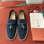 Loro Piana Summer Charms Walk Loafer FAE5444-W13O Blue Fluorite Women's Shoes Loro Piana Summer Charms Walk Loafer FAE5444-W13O Blue Fluorite Women's Comfort Flats Front View