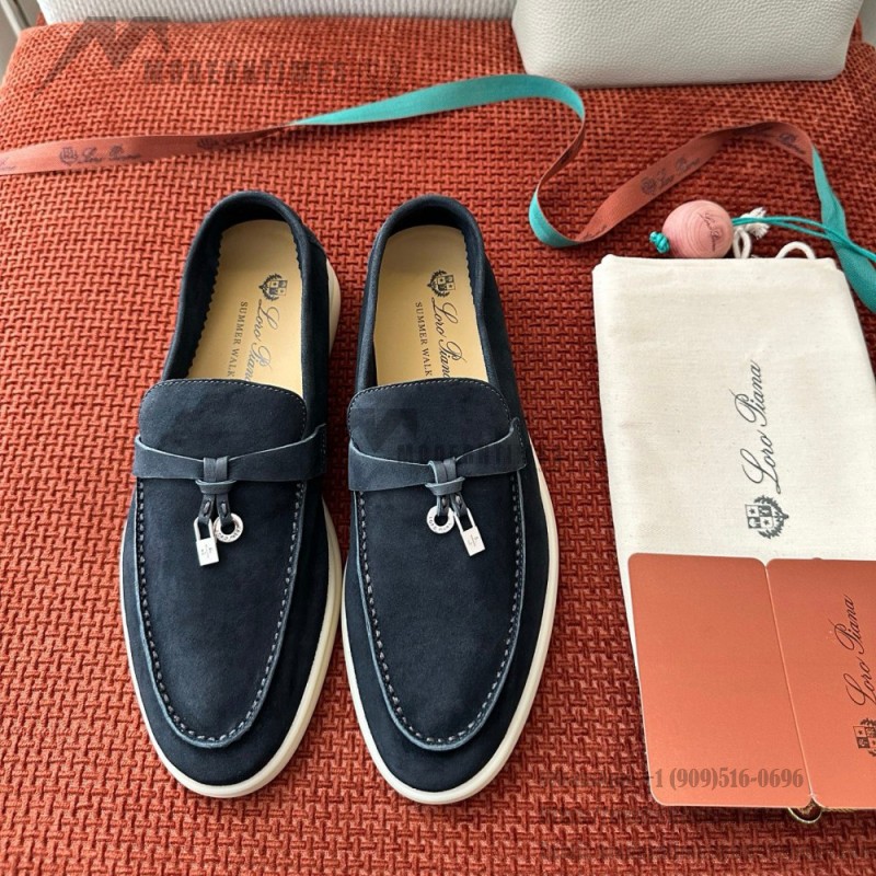 Loro Piana Summer Charms Walk Loafer FAE5444-W13O Blue Fluorite Women's Shoes Loro Piana Summer Charms Walk Loafer FAE5444-W13O Blue Fluorite Women's Comfort Flats Front View