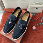 Loro Piana Summer Charms Walk Loafer FAE5444-W13O Blue Fluorite Women's Shoes Loro Piana Summer Charms Walk Loafer FAE5444-W13O Blue Fluorite Women's Comfort Flats Front View