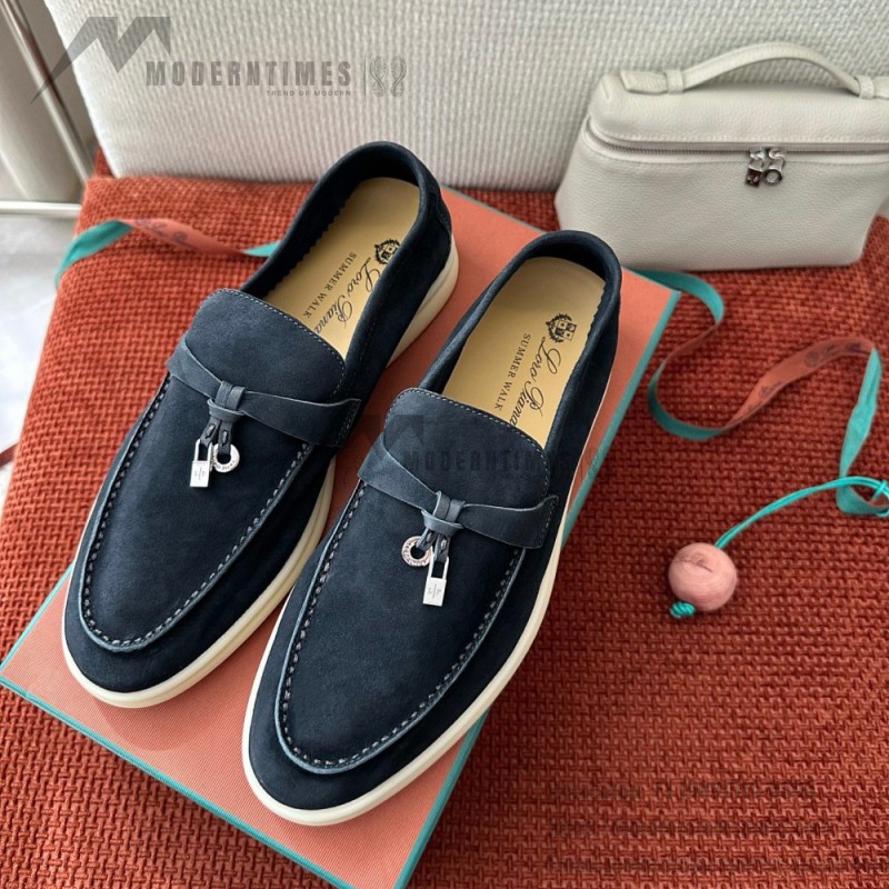 Loro Piana Summer Charms Walk Loafer FAE5444-W13O Blue Fluorite Women's Shoes Loro Piana Summer Charms Walk Loafer FAE5444-W13O Blue Fluorite Women's Comfort Flats Front View