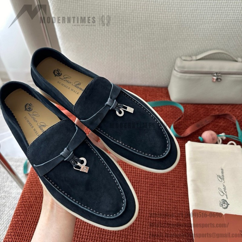 Loro Piana Summer Charms Walk Loafer FAE5444-W13O Blue Fluorite Women's Shoes Loro Piana Summer Charms Walk Loafer FAE5444-W13O Blue Fluorite Women's Comfort Flats Front View