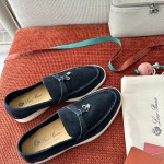 Loro Piana Summer Charms Walk Loafer FAE5444-W13O Blue Fluorite Women's Shoes Loro Piana Summer Charms Walk Loafer FAE5444-W13O Blue Fluorite Women's Comfort Flats Front View