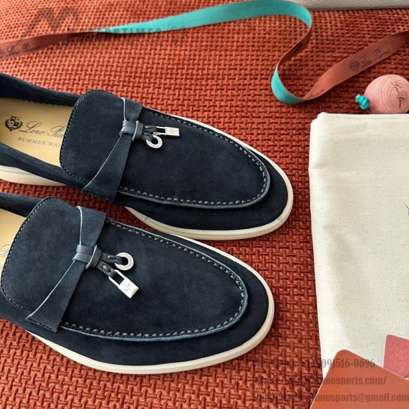 Loro Piana Summer Charms Walk Loafer FAE5444-W13O Blue Fluorite Women's Shoes Loro Piana Summer Charms Walk Loafer FAE5444-W13O Blue Fluorite Women's Comfort Flats Front View
