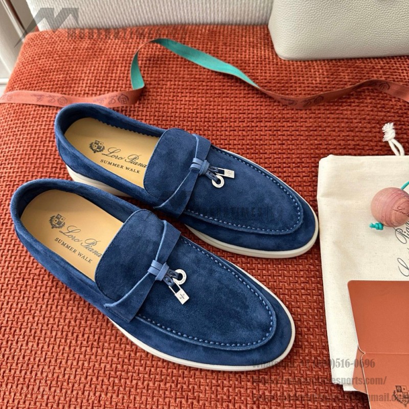 Loro Piana Summer Charms Walk Loafer FAE5444-W13O Blue Fluorite Women's Shoes Loro Piana Summer Charms Walk Loafer FAE5444-W13O Blue Fluorite Women's Comfort Flats Front View