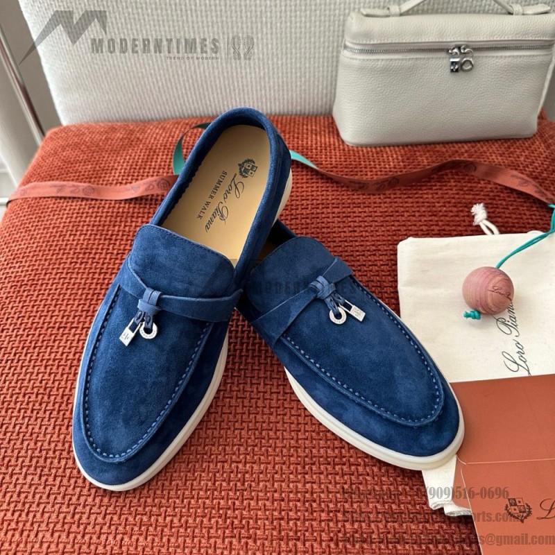 Loro Piana Summer Charms Walk Loafer FAE5444-W13O Blue Fluorite Women's Shoes Loro Piana Summer Charms Walk Loafer FAE5444-W13O Blue Fluorite Women's Comfort Flats Front View