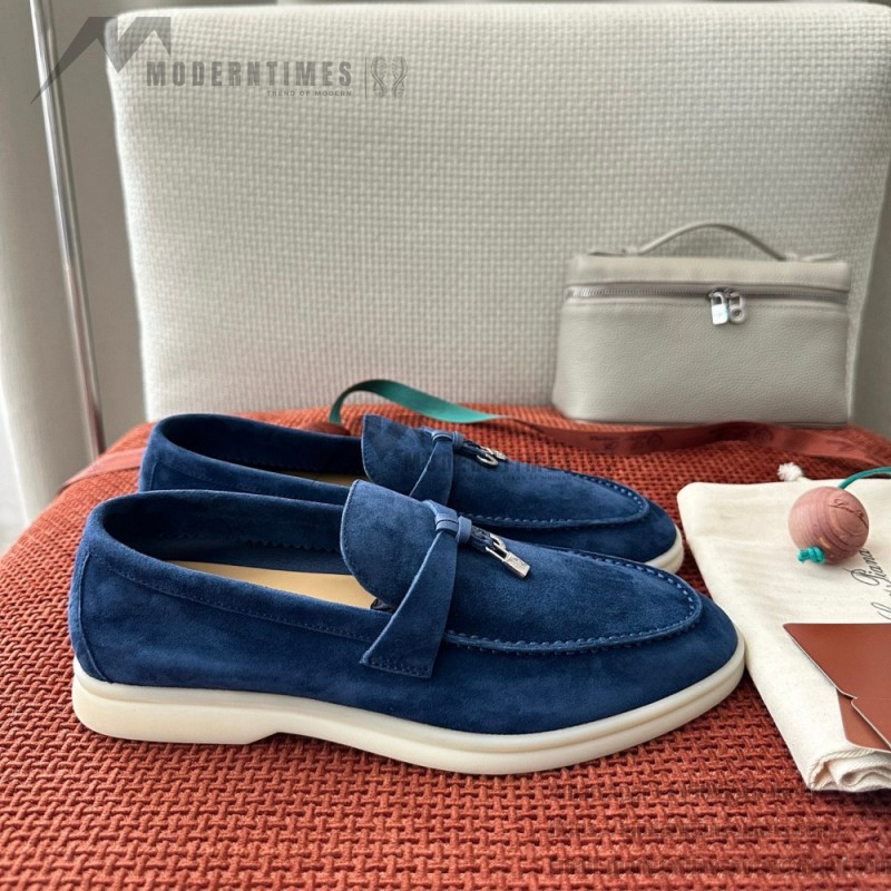 Loro Piana Summer Charms Walk Loafer FAE5444-W13O Blue Fluorite Women's Shoes Loro Piana Summer Charms Walk Loafer FAE5444-W13O Blue Fluorite Women's Comfort Flats Front View