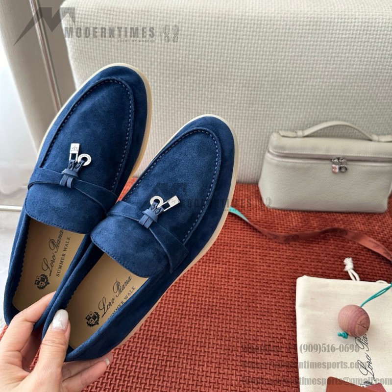 Loro Piana Summer Charms Walk Loafer FAE5444-W13O Blue Fluorite Women's Shoes Loro Piana Summer Charms Walk Loafer FAE5444-W13O Blue Fluorite Women's Comfort Flats Front View