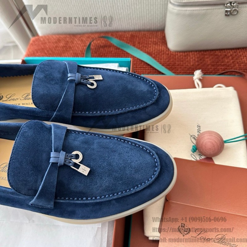Loro Piana Summer Charms Walk Loafer FAE5444-W13O Blue Fluorite Women's Shoes Loro Piana Summer Charms Walk Loafer FAE5444-W13O Blue Fluorite Women's Comfort Flats Front View