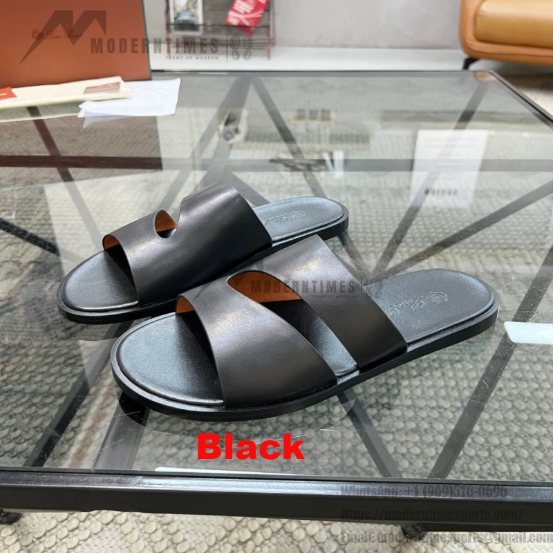 Loro Piana Pilat Plain Walk Sandal FAP1185-8000 Black Men's Comfort Sandals Front View