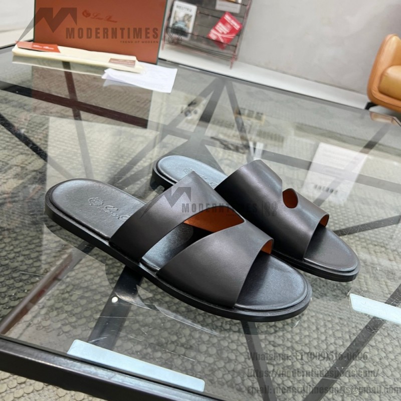 Loro Piana Pilat Plain Walk Sandal FAP1185-8000 Black Men's Comfort Sandals Front View