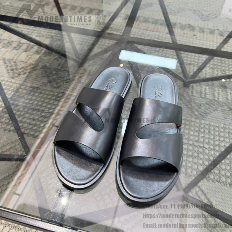 Loro Piana Pilat Plain Walk Sandal FAP1185-8000 Black Men's Comfort Sandals Front View