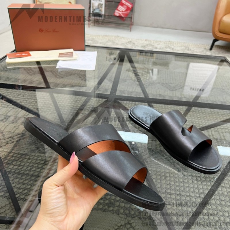 Loro Piana Pilat Plain Walk Sandal FAP1185-8000 Black Men's Comfort Sandals Front View