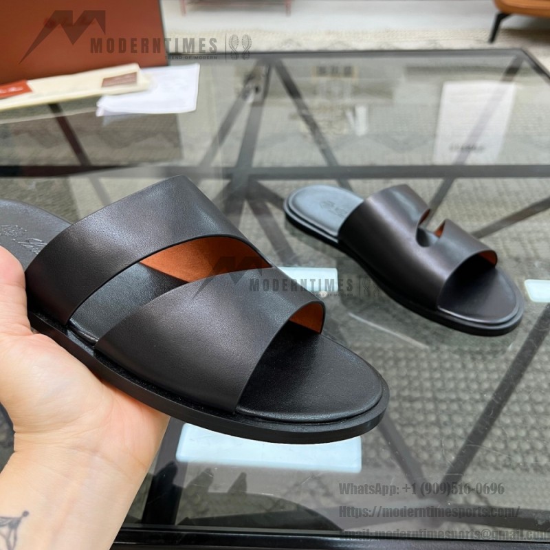 Loro Piana Pilat Plain Walk Sandal FAP1185-8000 Black Men's Comfort Sandals Front View
