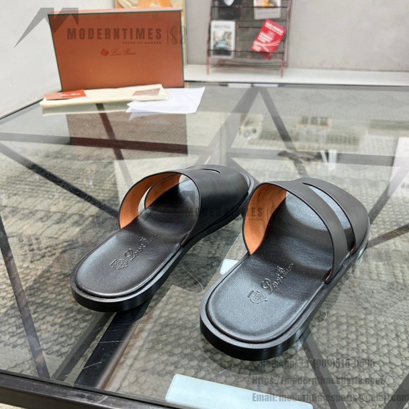 Loro Piana Pilat Plain Walk Sandal FAP1185-8000 Black Men's Comfort Sandals Front View