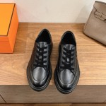 HERMES black leather low-top sneakers unisex luxury shoes