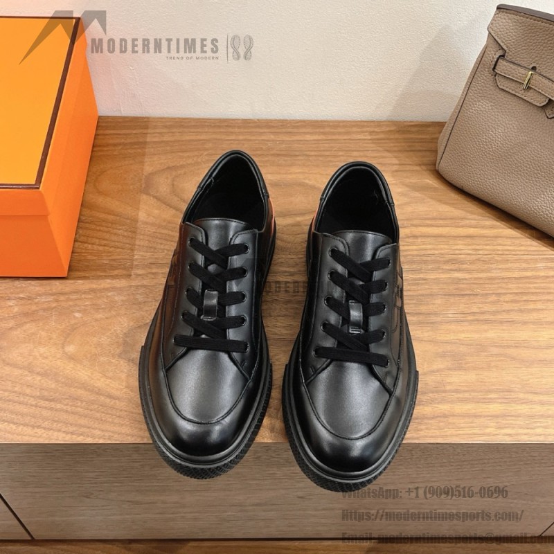HERMES black leather low-top sneakers unisex luxury shoes