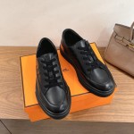 HERMES black leather low-top sneakers unisex luxury shoes