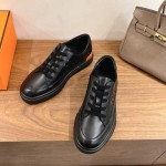 HERMES black leather low-top sneakers unisex luxury shoes