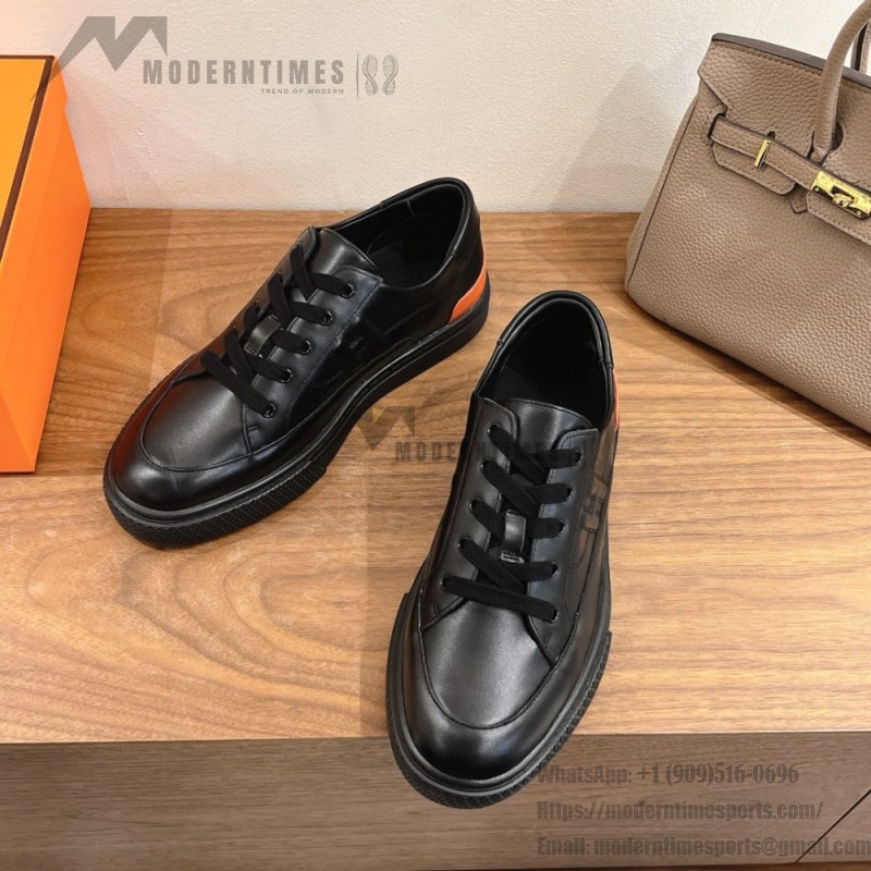HERMES black leather low-top sneakers unisex luxury shoes