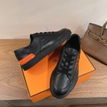 HERMES black leather low-top sneakers unisex luxury shoes